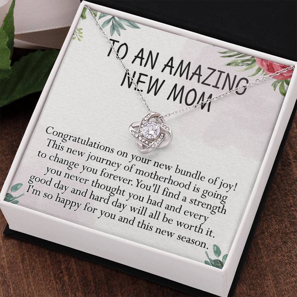 To An Amazing New Mom Necklace, Amazong New Mom Love Knot Necklace Gift for New Mommy, New Mom Gift Necklace 1st New Mother Pregnancy Gift Necklace for Mother's Day Necklace Jewelry Gift for Women