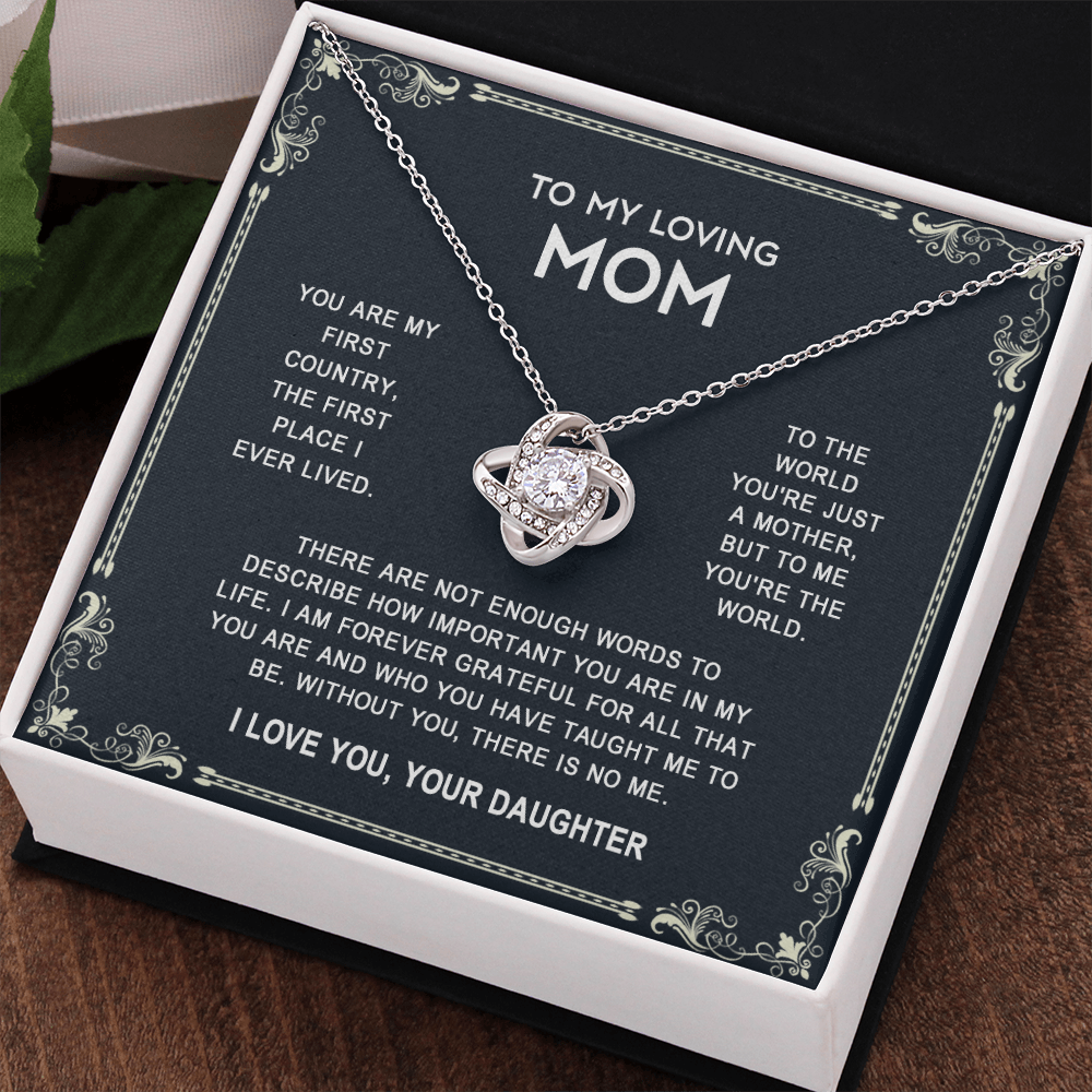 Loving Mom Necklace, Mother And Daughter Love Knot Necklace, To My Loving Mom Necklace From Daughter Gift On Birthday Gift Anniversary Mother's Day Necklace Pendant For Mom Jewelry Gift For Women