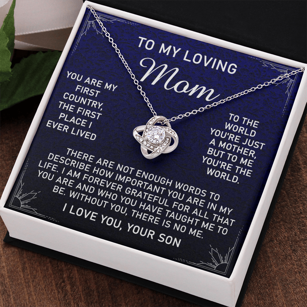 Loving Mom Gift Necklace, Mother's Day Jewelry Gift For Mom, To My Loving Mom Love Knot Necklace Gift for Mom, Birthday Gift Anniversary Mother And Son Gift Pendant, To My Mom Necklace from Son