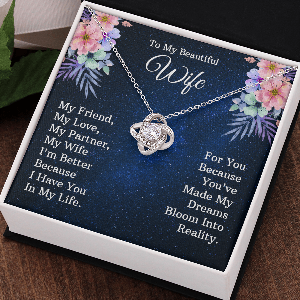 Wife Gift Necklace, To My Beautiful Wife Necklace From Husband, Wife Love Knot Necklace From Husband, Jewelry Gift For Women, My Friend Necklace, My Love Gift Necklace, My Partner Love Knot Pendant
