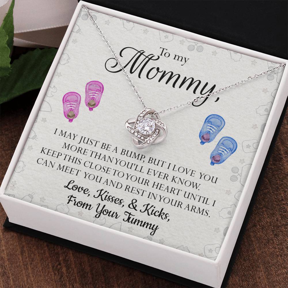 Mom Gift Necklace, To My Mommy Love Knot Necklace From Tummy, Necklace Gift For Mom, Mother's Day Necklace Gift, Birthday Necklace For Mom Anniversary Jewlry Gift For Women Kisses And Kicks Necklace