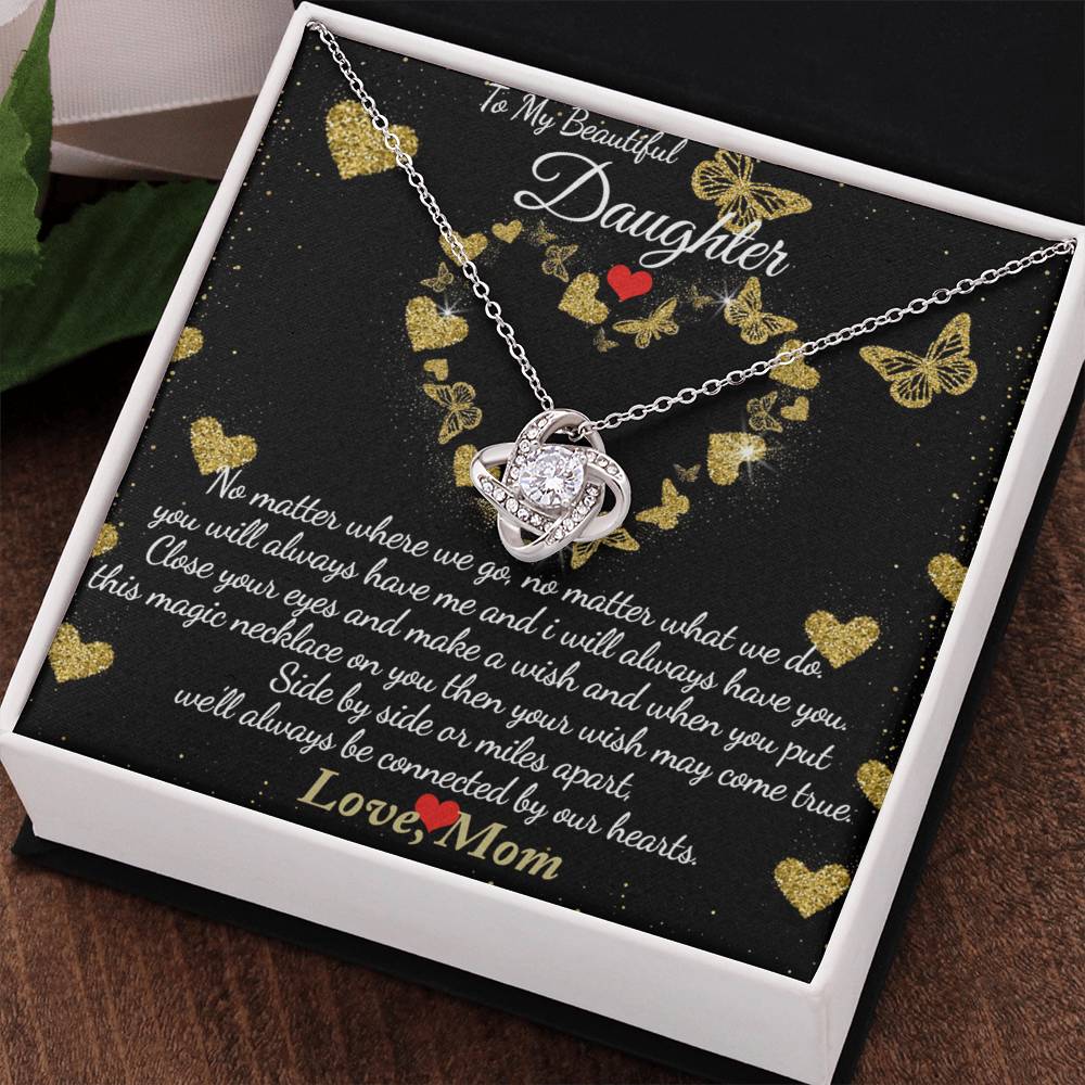 To My Beautiful Daughter Necklace Gift From Mom, Mother And Daughter Gifts Necklace With Message Card And Box, Jewelry Gift For Girls, Daughter On Birthday, Graduation Gift Box and Message Card