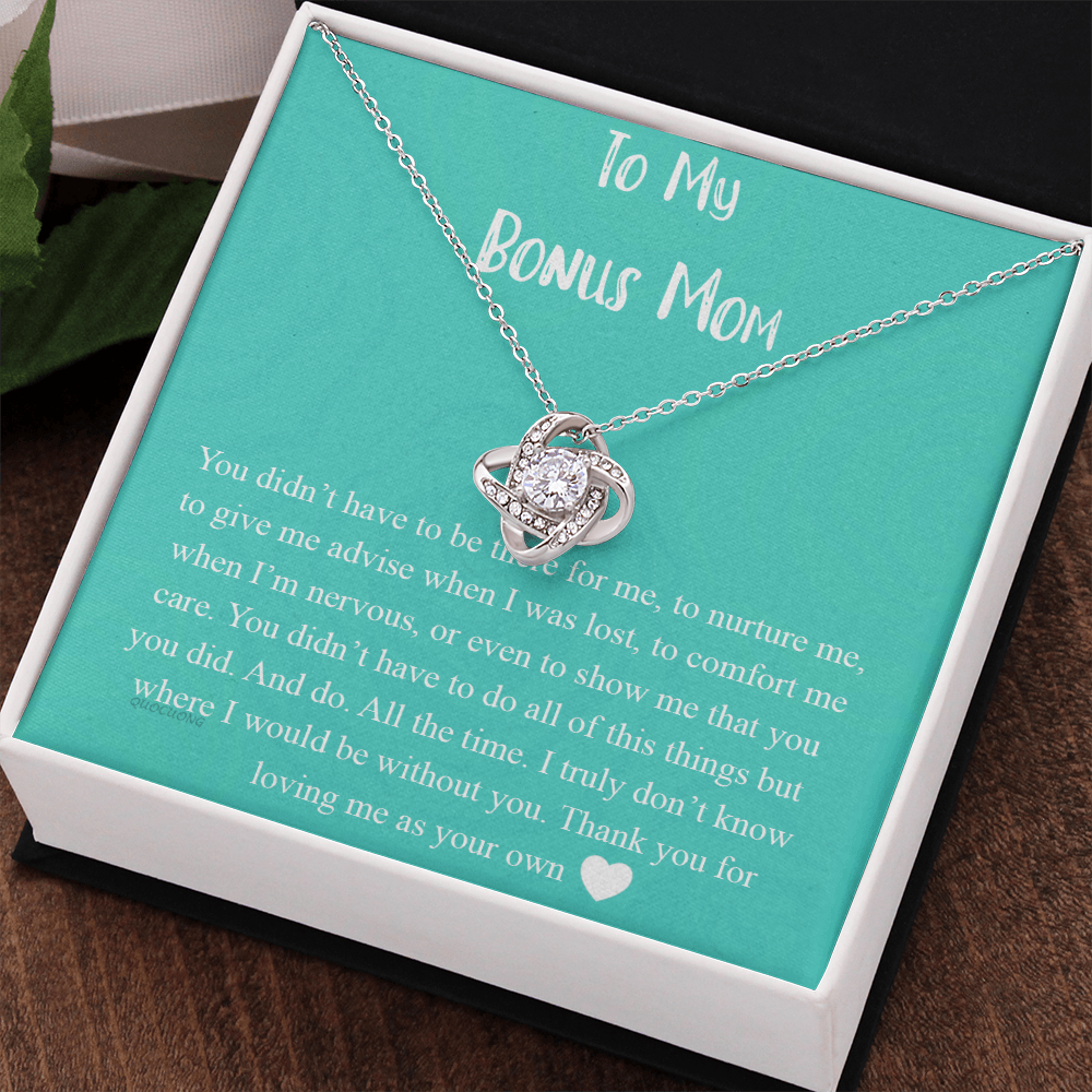 To My Bonus Mom Necklace From Bonus Daughter, Bonus Mom Gift Necklace, Jewelry For Her, Thank You For Loving Mom Necklace Gift On Mothers Day, Anniversary, Birthday Gift Love Knot Pendant For Her
