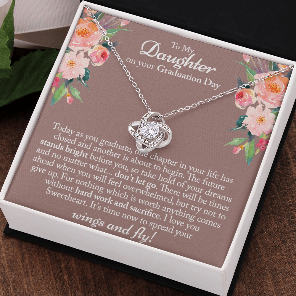 Graduation Day Gift Necklace, To My Daughter Love Knot Necklace From Mom Or Dad, Mother And Daughter Jewelry Gift For Girls, Little Girl Love Knot Pendant, Daughter On Your Graduation Day Necklace