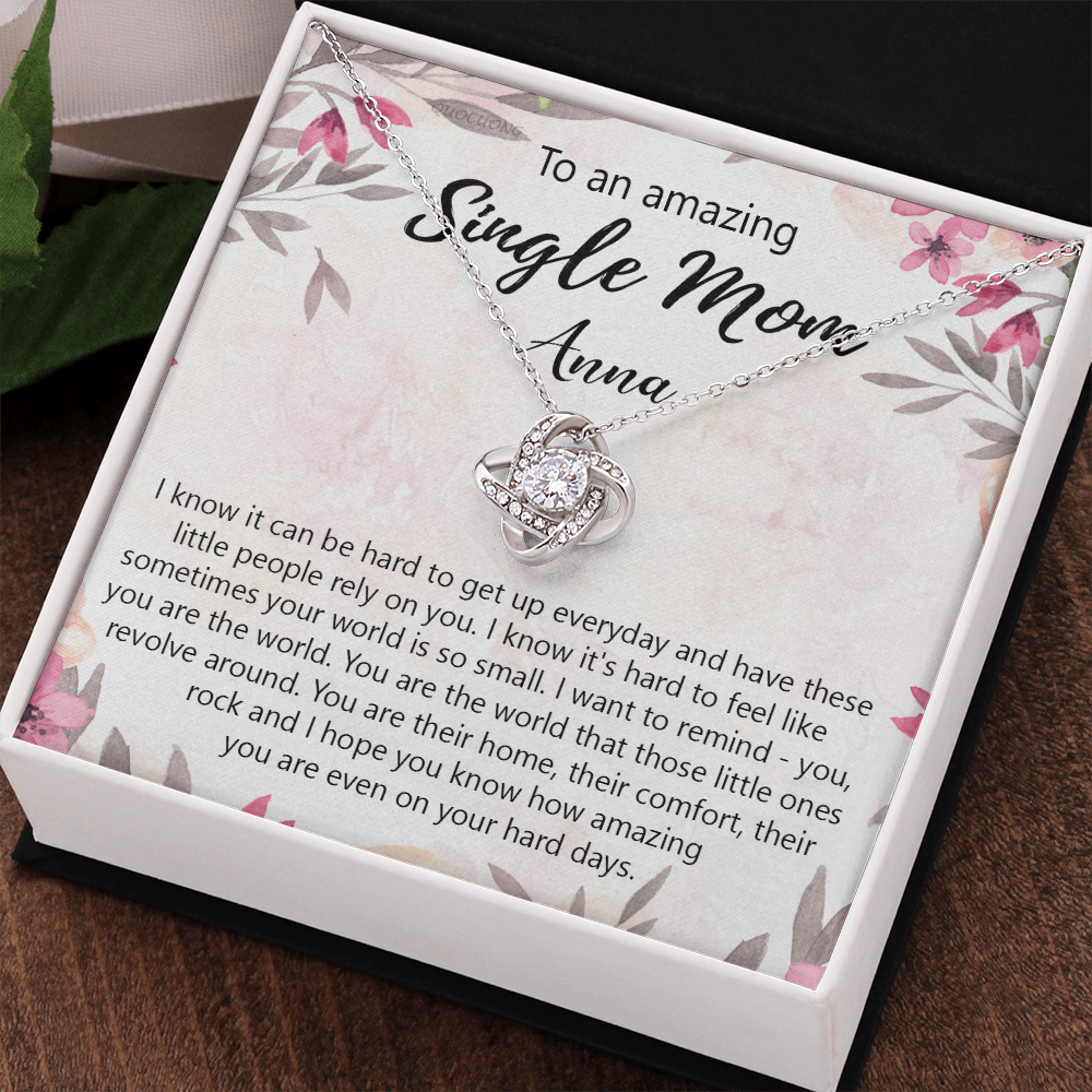 Single Mom Gift Necklace, To An Amazing Single Mom Love Knot Necklace Gift From Daughter In Law, Mother And Daughter Gift Necklace Personalized Gift Pendant, Love Knot Necklace Gift For Mom Penda
