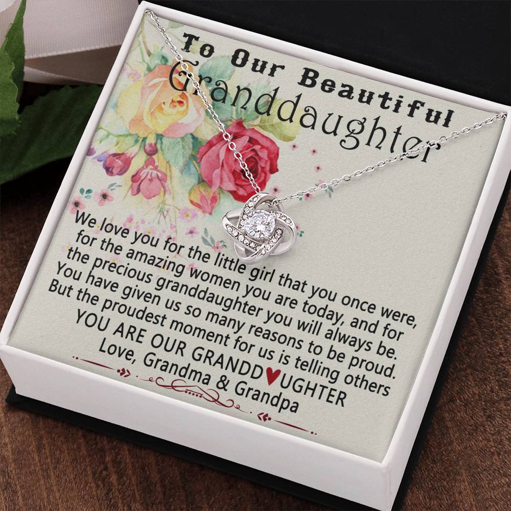 To Our Beautiful Granddaughter Necklace From Grandma And Grandpa To Granddaughter Love Knot Necklace, Gift Necklace To Granddaughtr, You Are Our Grandaughter Necklace Gift For Girls, Little Girl