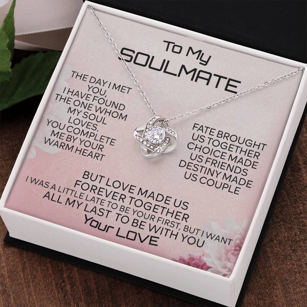To My Soulmate Love Knot Necklace From Your Love, Husband To Wife, Girlfriend, Soulmate Gift Love Knot Pendant On Valentines Day Christmas for Her Romantic My Soul Loves Jewelry Gift For Women