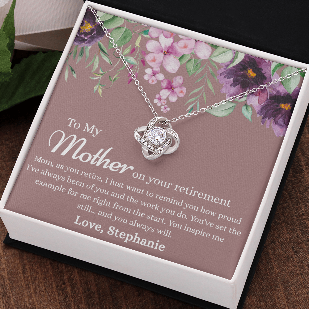 To My Mother Love Knot Necklace, Mom Retirement Gift Necklace, Happy Retirement Gift, Best Retirement Gift For Mom, Gift Necklace For Retiring Mother, Necklace Gift for Mom Mother On Your Retirement