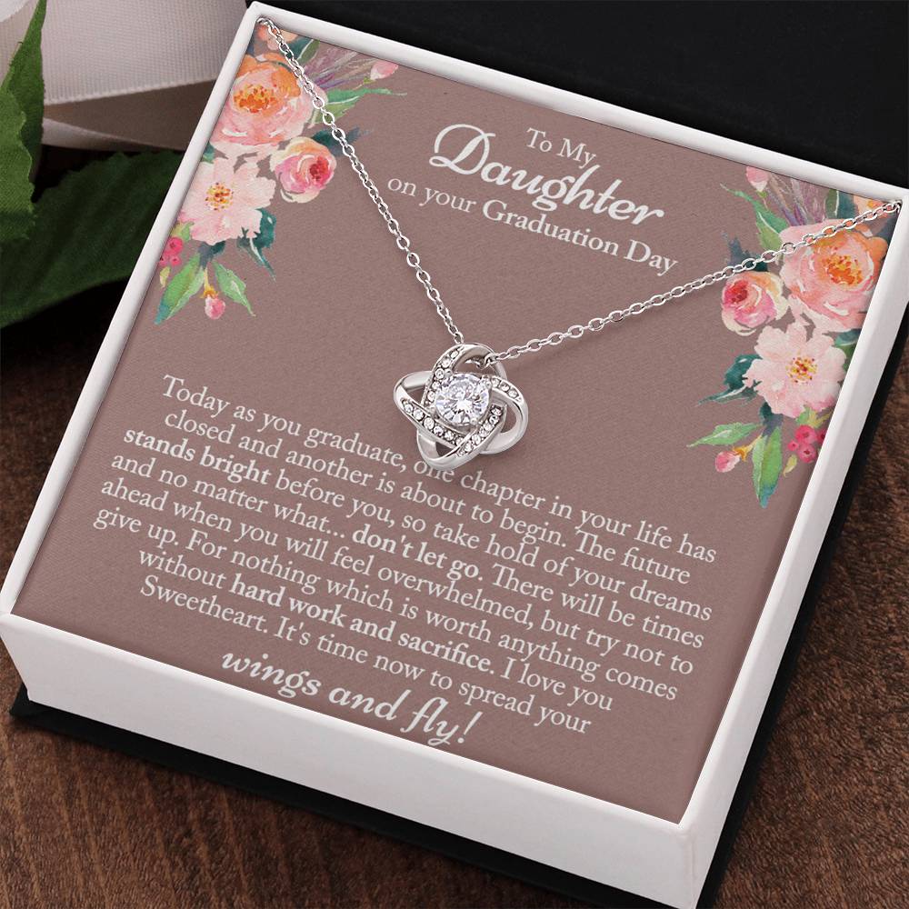 Graduation Day Gift Necklace, To My Daughter Love Knot Necklace From Mom Or Dad, Mother And Daughter Jewelry Gift For Girls, Little Girl Love Knot Pendant, Daughter On Your Graduation Day Necklace
