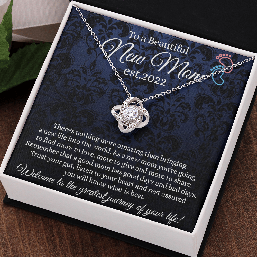 New Mom Gift Necklace, To A Beautiful New Mom Love Knot Necklace Gift From Daughter, est 2022 Necklace Gift For Mom, Beautiful Mom Gift Necklace, Jewelry Gift For Women, New Mom Love Knot Pendant