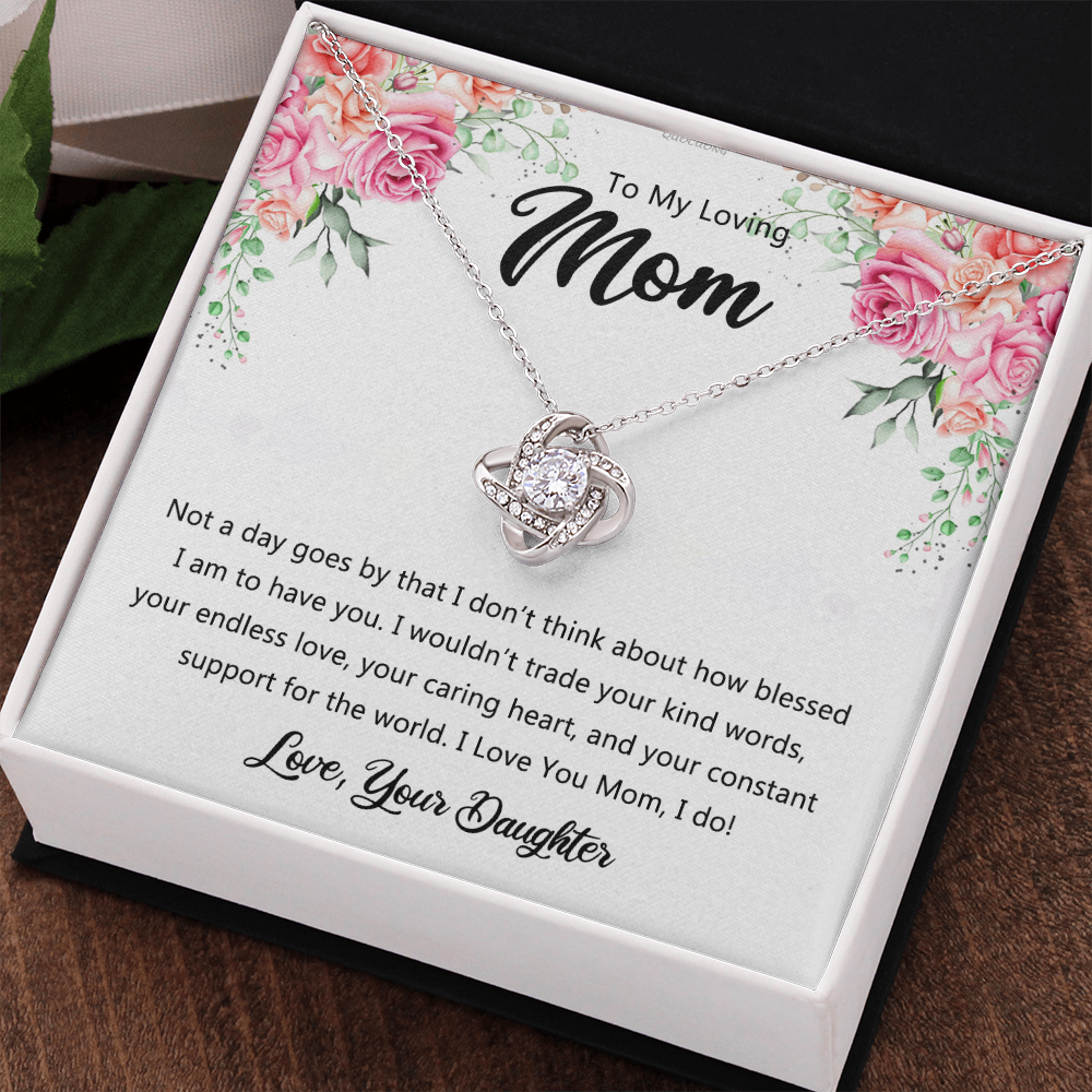 To My Loving Mom Necklace From Daughter, Happy Mother's Day Necklace, To My Mom Love Knot Necklace, Mother And Daughter Necklace Gift For Mom On Mother's Day, Birthday Gift Anniversary Jewelry Gift