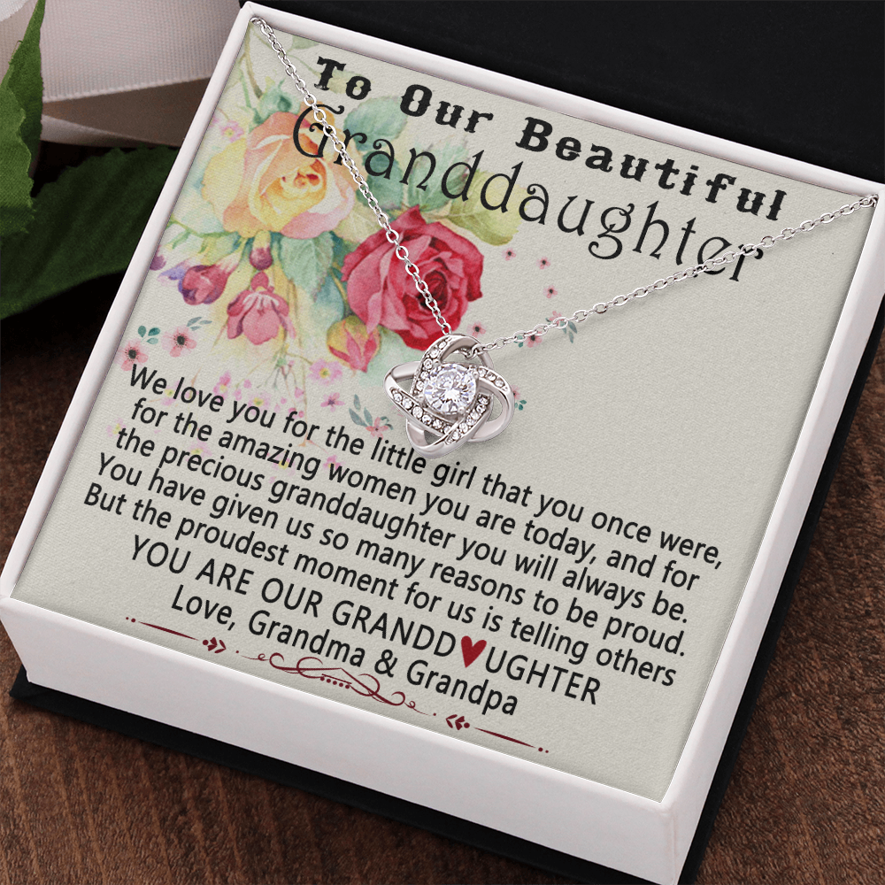 To Our Beautiful Granddaughter Necklace From Grandma And Grandpa To Granddaughter Love Knot Necklace, Gift Necklace To Granddaughtr, You Are Our Grandaughter Necklace Gift For Girls, Little Girl