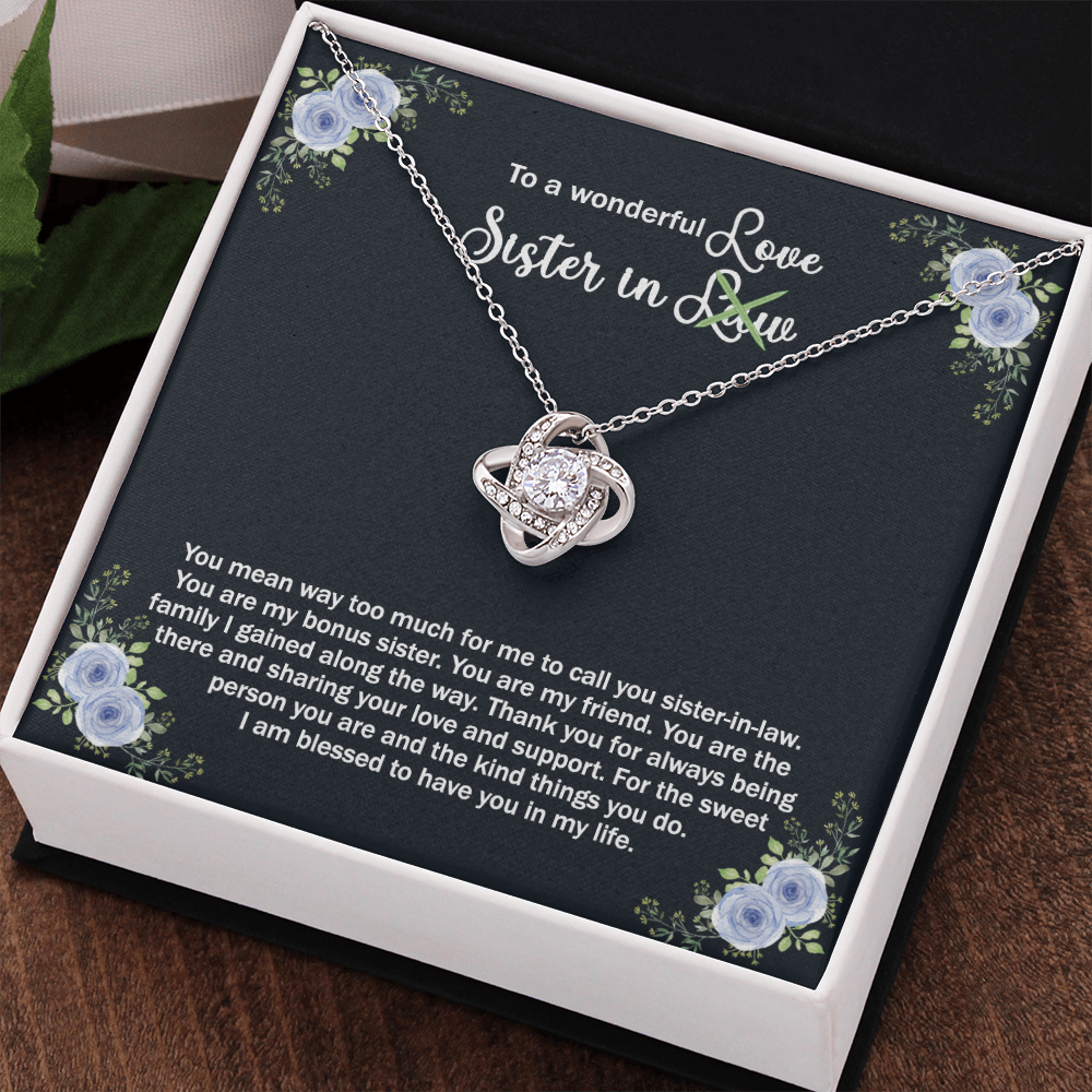 To A Wonderful Sister In Law Love Knot Necklace From Sister, I Love You Sister Gift Necklaces Sister-in-Law Gift Pendant Love Knot Jewelry Gift For Sister In Love Necklace, Unbiological Sister Gift