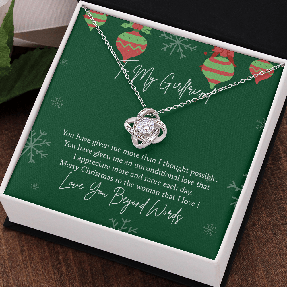 To My Girlfriend Christmas Necklace From Beyond Words, Merry Christmas Necklace To The Women, Girlfriend Gift Necklace, Love Girlfriend From Boy Friend Love Knot Pendant, Boyfriend And Girlfriend