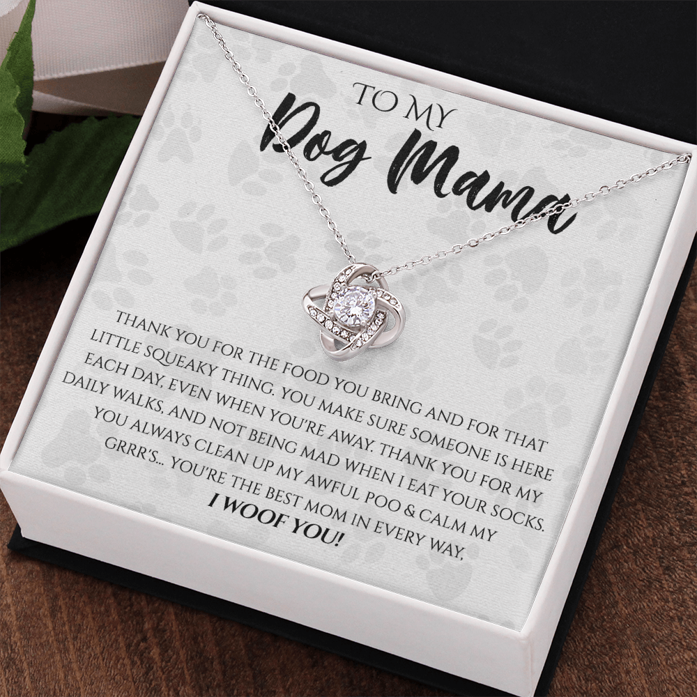 Dog Mama Necklace, To My Dog Mama Love Knot Necklace From Daughter, Son To Dog Mom Gift Necklace, Dog Mom Jewelry Gift For Women Dog Lover Necklace Mothers Card For Dog Mom Puppy Mom Gift Pendant