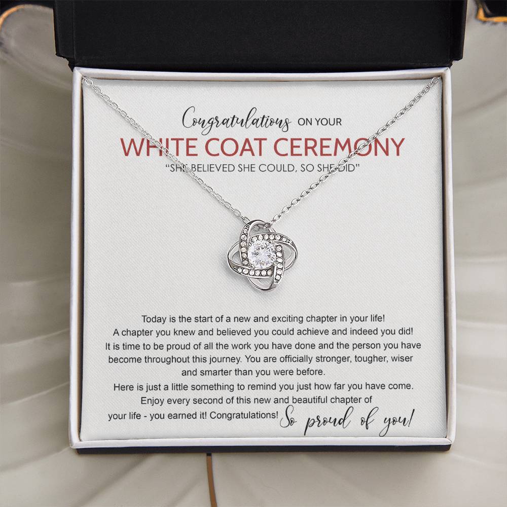 White Coat Ceremony Necklace From Mom, Chiropractor White Coat Love Knot Necklace Gift For Ceremony, Class Of 2025 New Doctor On Congrats Graduation, Senior, Grad Gift For Daughter, Granddaughter FBA