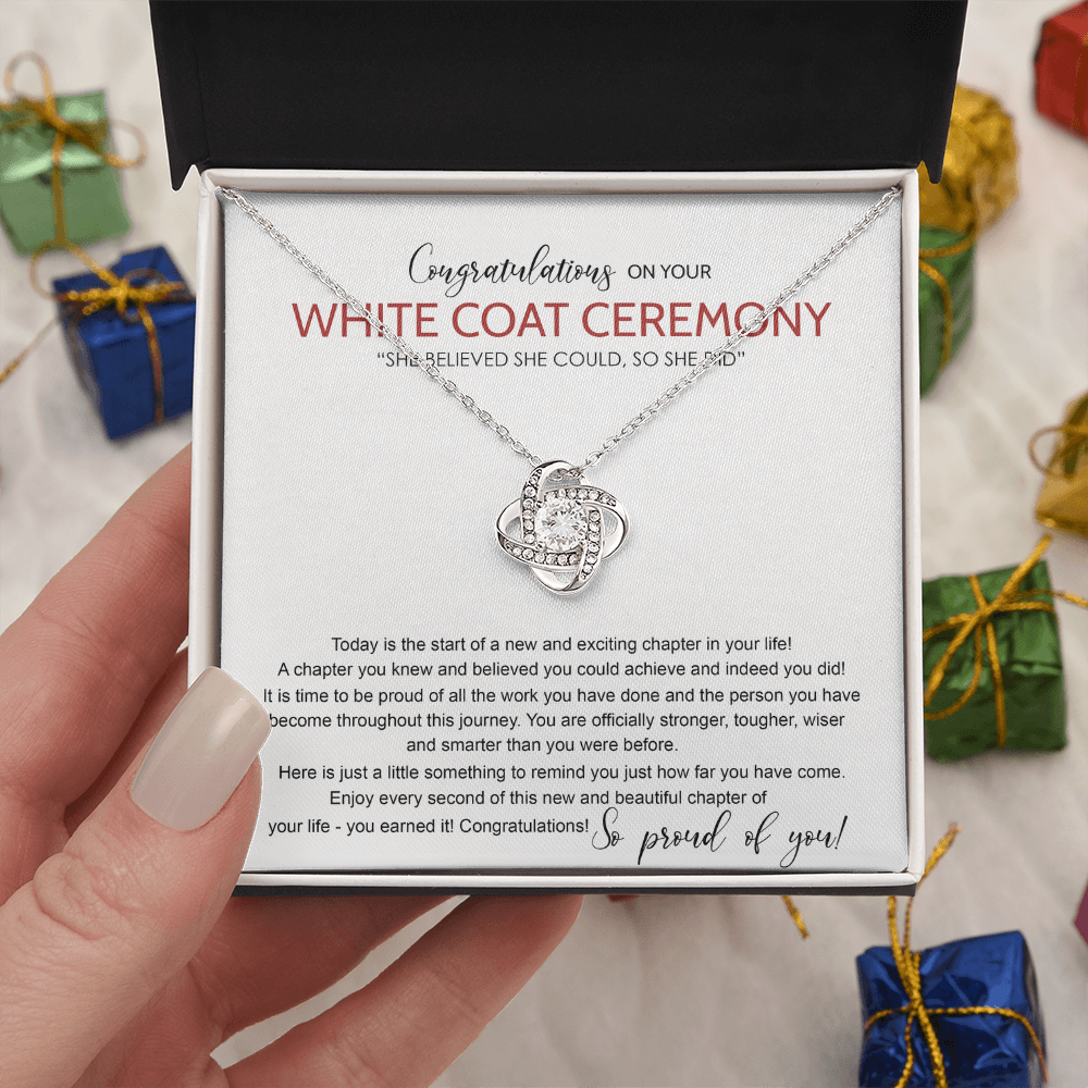 White Coat Ceremony Necklace From Mom, Chiropractor White Coat Love Knot Necklace Gift For Ceremony, Class Of 2025 New Doctor On Congrats Graduation, Senior, Grad Gift For Daughter, Granddaughter FBA