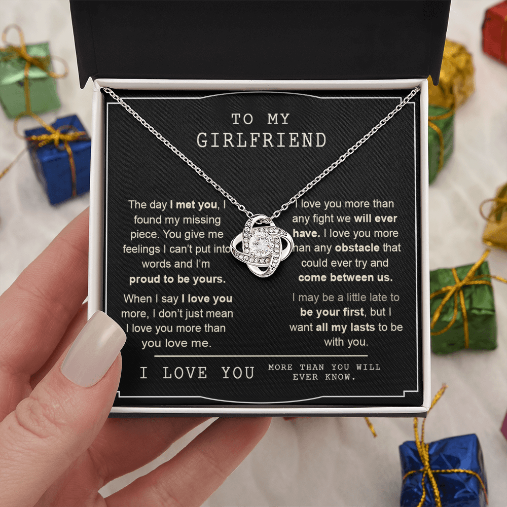 To My Girlfriend Necklace From Boyfriend, Jewelry Gift For Girls Girlfriends On Birthday, Anniversary, Christmas, Valentine With Meaningful Gift Love Knot Pendant, Message Card And Box For Her FBA