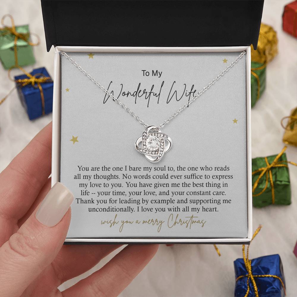 To My Wonderful Wife Necklace From Husband, Wish You A Merry Christmas Love Knot Necklace Gift For Wife Husband To Wife, Jewelry Gift For Women Wife Gift Necklace Soulmate Gift Pendant Necklace