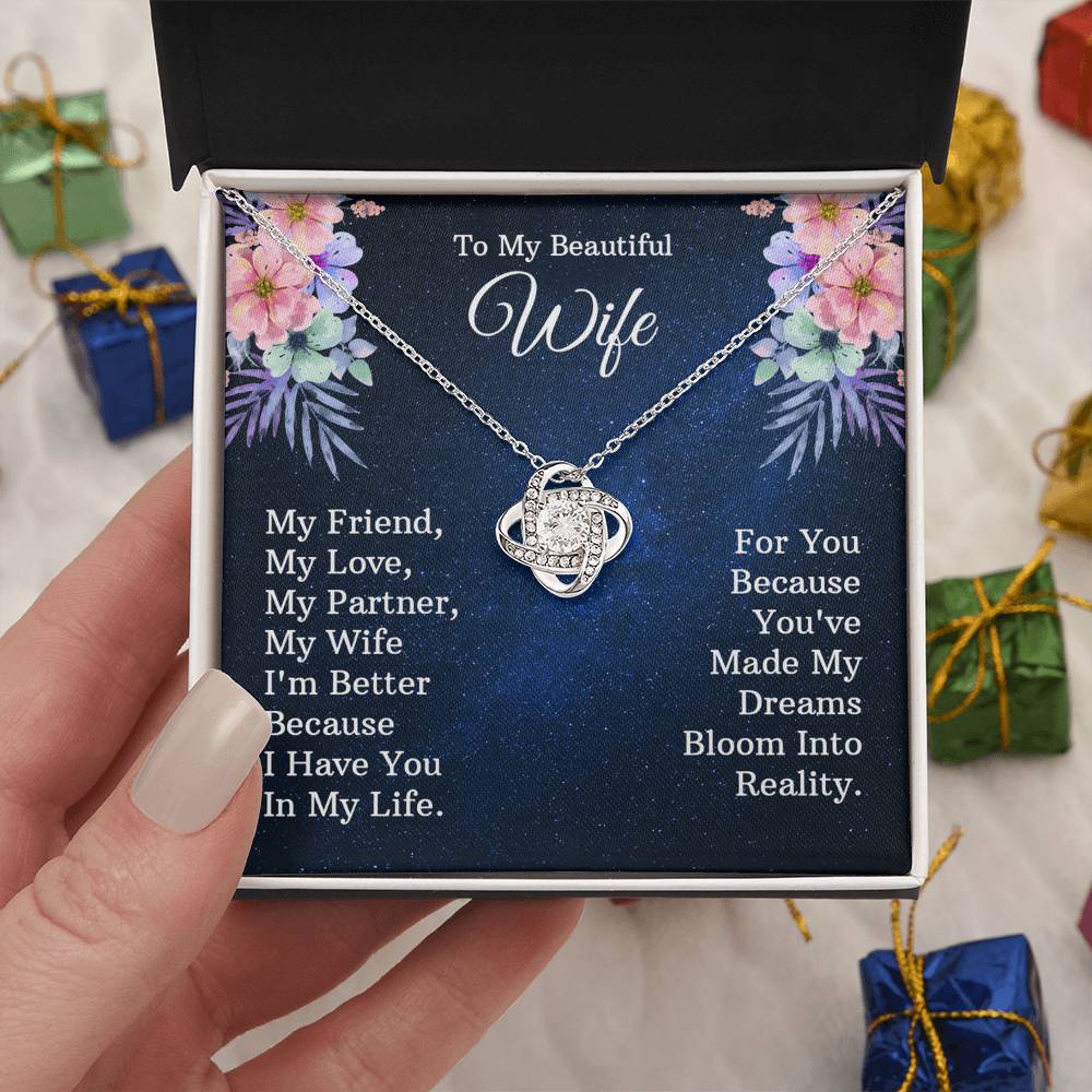 Wife Gift Necklace, To My Beautiful Wife Necklace From Husband, Wife Love Knot Necklace From Husband, Jewelry Gift For Women, My Friend Necklace, My Love Gift Necklace, My Partner Love Knot Pendant