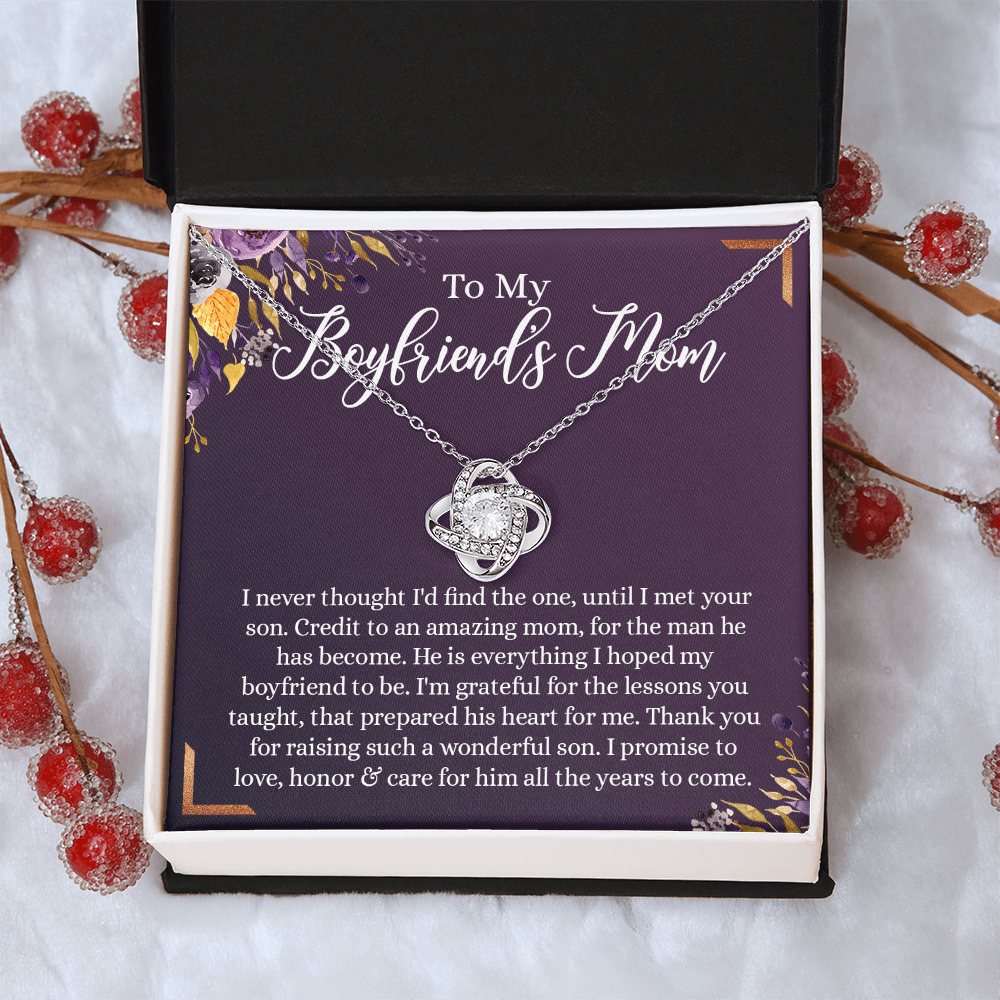 To My Boyfriend's Mom Necklace, Thank You For Raising Man Necklace Gift For Her, Gift To Boyfriend's Mom On Mothers Day Birthday, Christmas, Love Knot Gift for Bf Mom, Jewelry For Women Girlfriend's