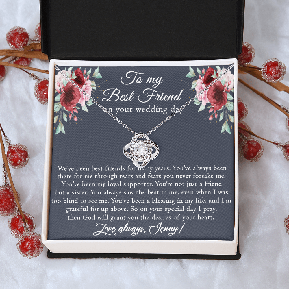 Best Friend Wedding Gift Necklace, Best Friend Gift Necklace, Gift Pendant For BBF On Wedding, To My Best Friend On Your Wedding Day Necklace, Best Friend Love Knot Necklace Gift On Wedding Day