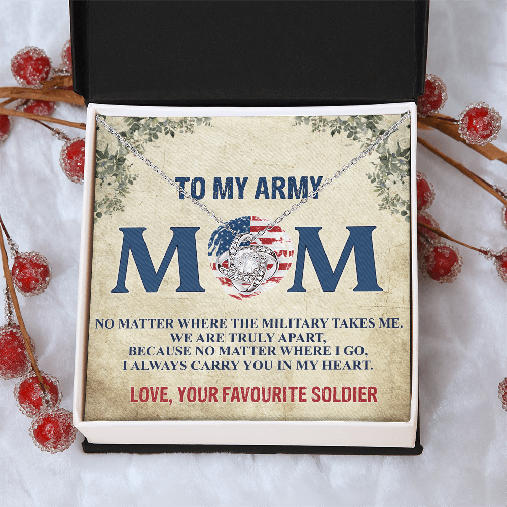 Army Mom Necklace, To My Army Mom Necklace From Daughter, Favourite Soldier Necklace Gift For Mom, Army Mom Love Knot Necklace Gift, Military Mom Gift Necklace, Soldier Mom Necklace Gift For Women