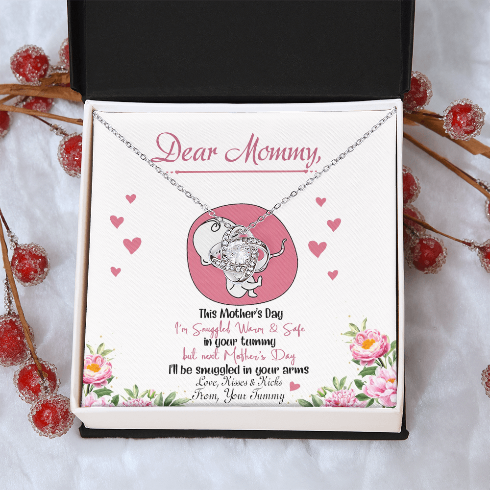 Dear Mommy Necklace, To My Mom Love Knot Necklace From Tummy, Kisses And Kicks Gift Necklace, Mother And Daughter Gift Necklace Jewelry Gift For Women, Mommy Gift Pendant Mother's Day Necklace Gift