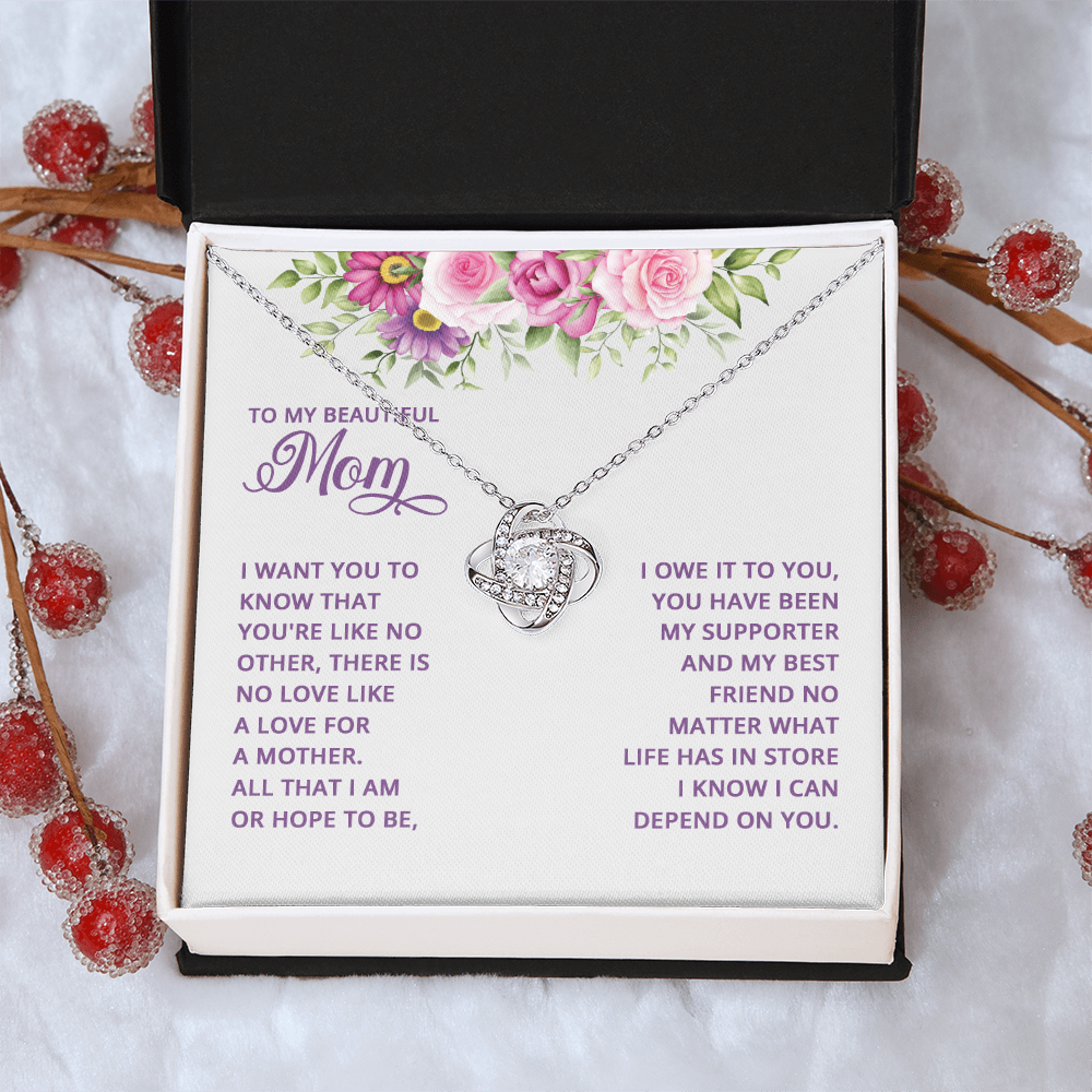 Happy Mother's Day Necklace, To My Beautiful Mom Necklace From Daughter, Mother And Daughter Gift Necklace On Mothers Day, Anniversary, Birthday Jewelry For Women Love Knot Pendant Gift For Mom