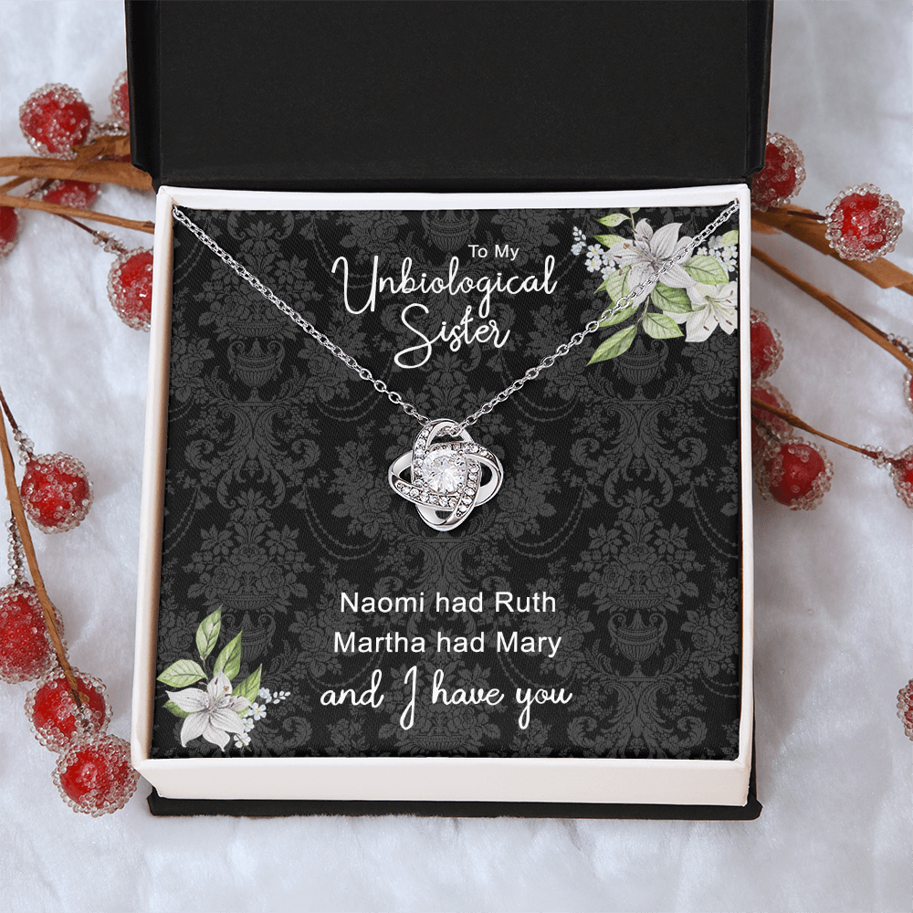 To My Unbiological Sister Love Knot Necklace From Sister, Bonus Sister Gift Necklace, Sister-in-Law Gift Pendant, Love Knot Jewelry For Unbiological Sister, Step Sister Soul Sister Martha Had Mary