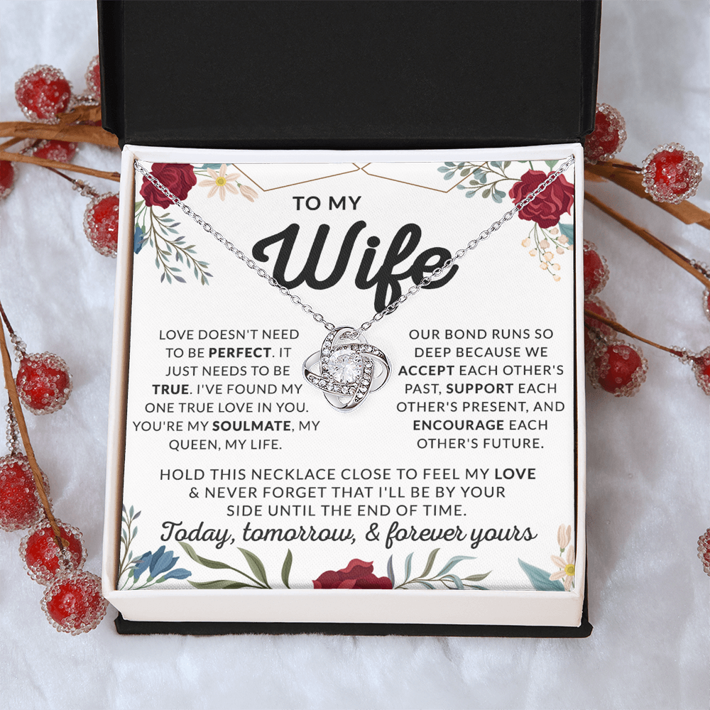 Wife Necklace Gift From Husband, To My Wife Love Knot Pendant Valentines Day Anniversary Jewelry with Message Card and Gift Box Gift for Wife Necklace Gift Set for Wife, Jewelry Gift For Women