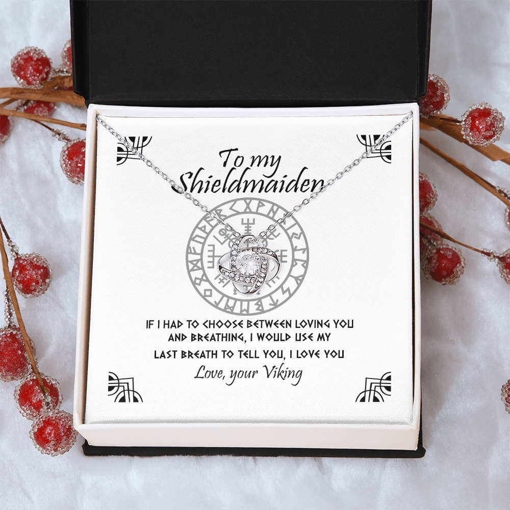 To My Shieldmaiden Necklace From Viking, Gift Neklace For Wife From Husband, Gift Pendant For Girlfriend From Boyfriend, Shieldmaiden Gift Love Knot Necklace On Birthday, Anniversary Valentine Day