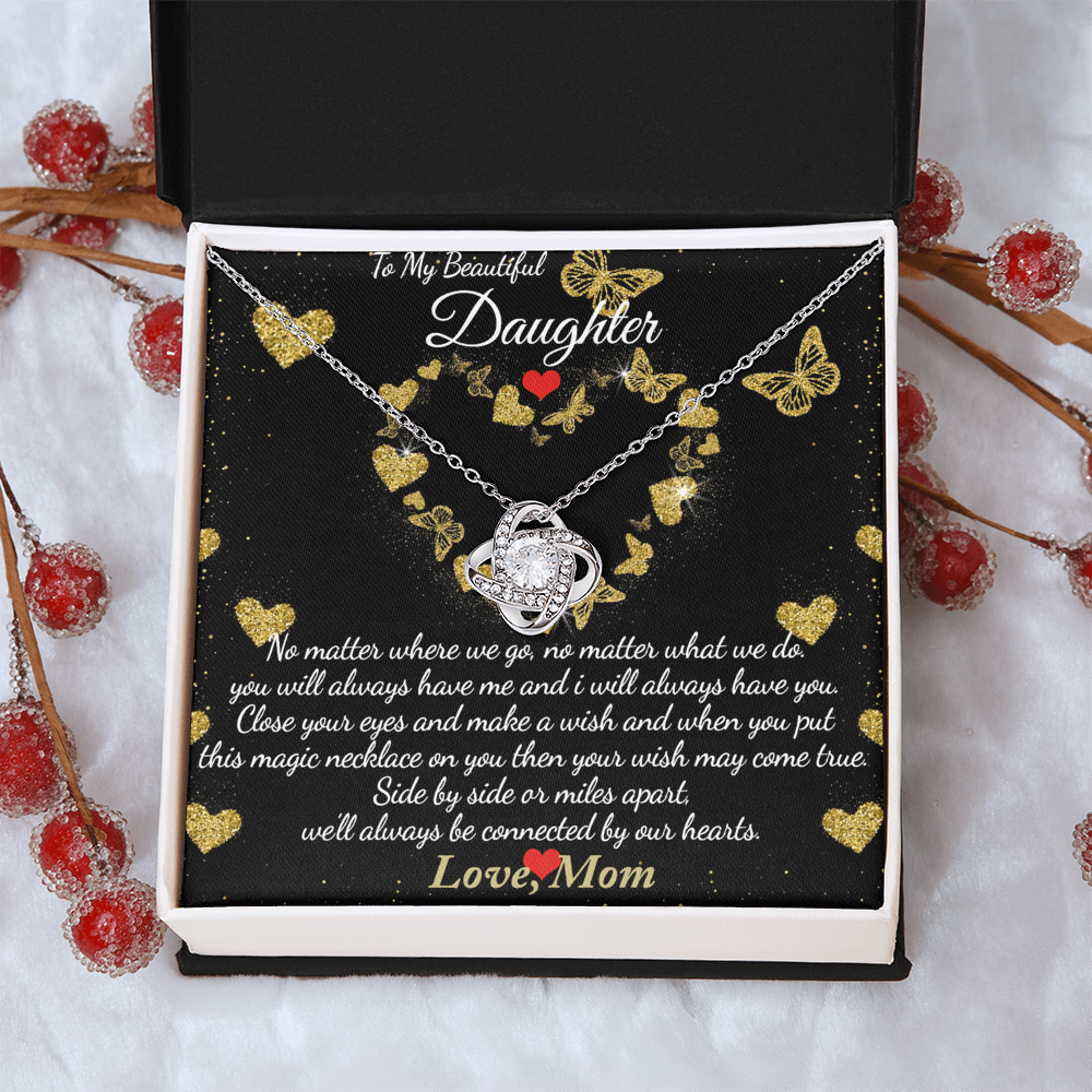 To My Beautiful Daughter Necklace Gift From Mom, Mother And Daughter Gifts Necklace With Message Card And Box, Jewelry Gift For Girls, Daughter On Birthday, Graduation Gift Box and Message Card