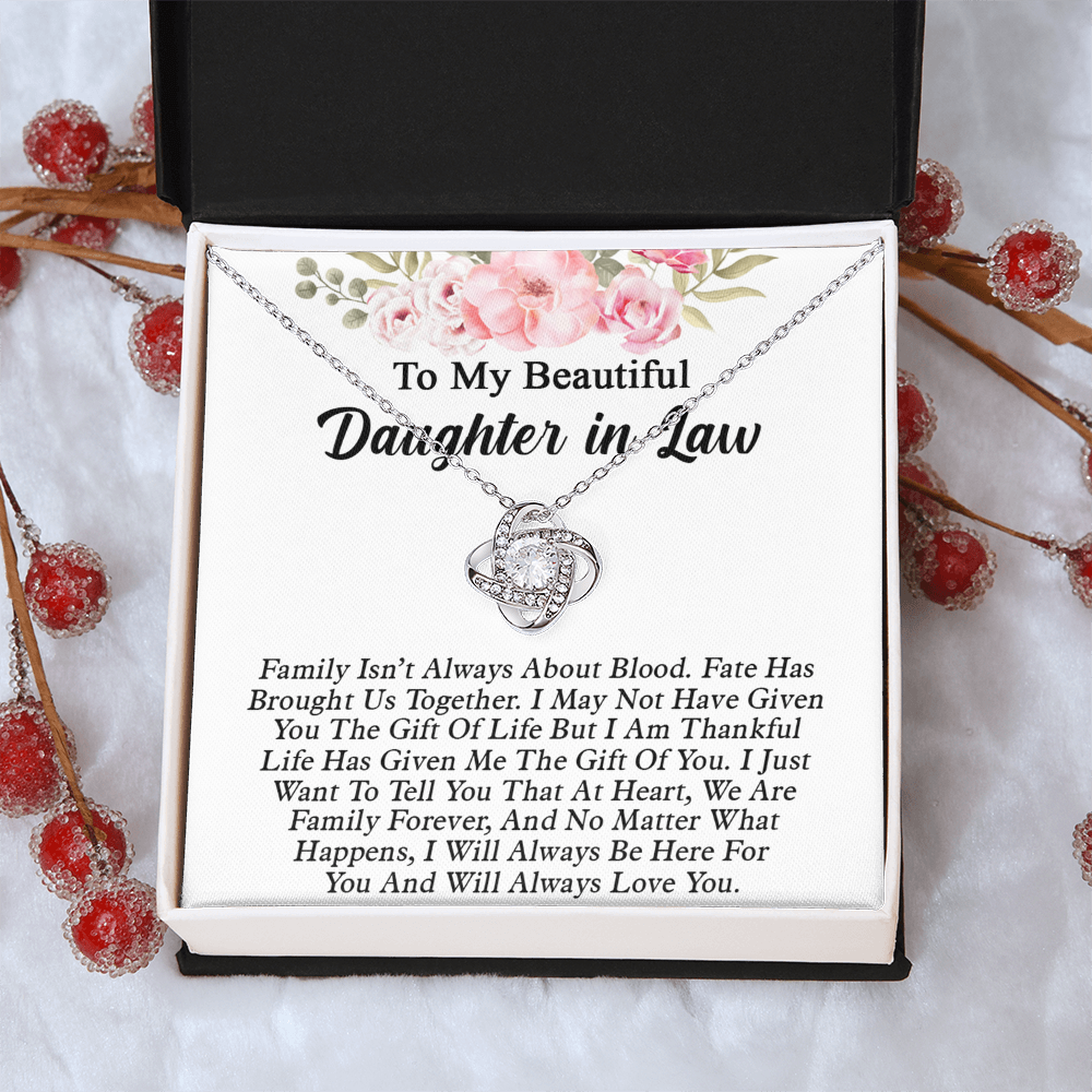 To My Beautiful Daughter In Law Love Knot Necklaces From Mother In Law With Box Card, Daughter Love Knot Chain Pendant, Jewelry For Girls On Birthday Gift Graduation Gift For Daughter From Parent