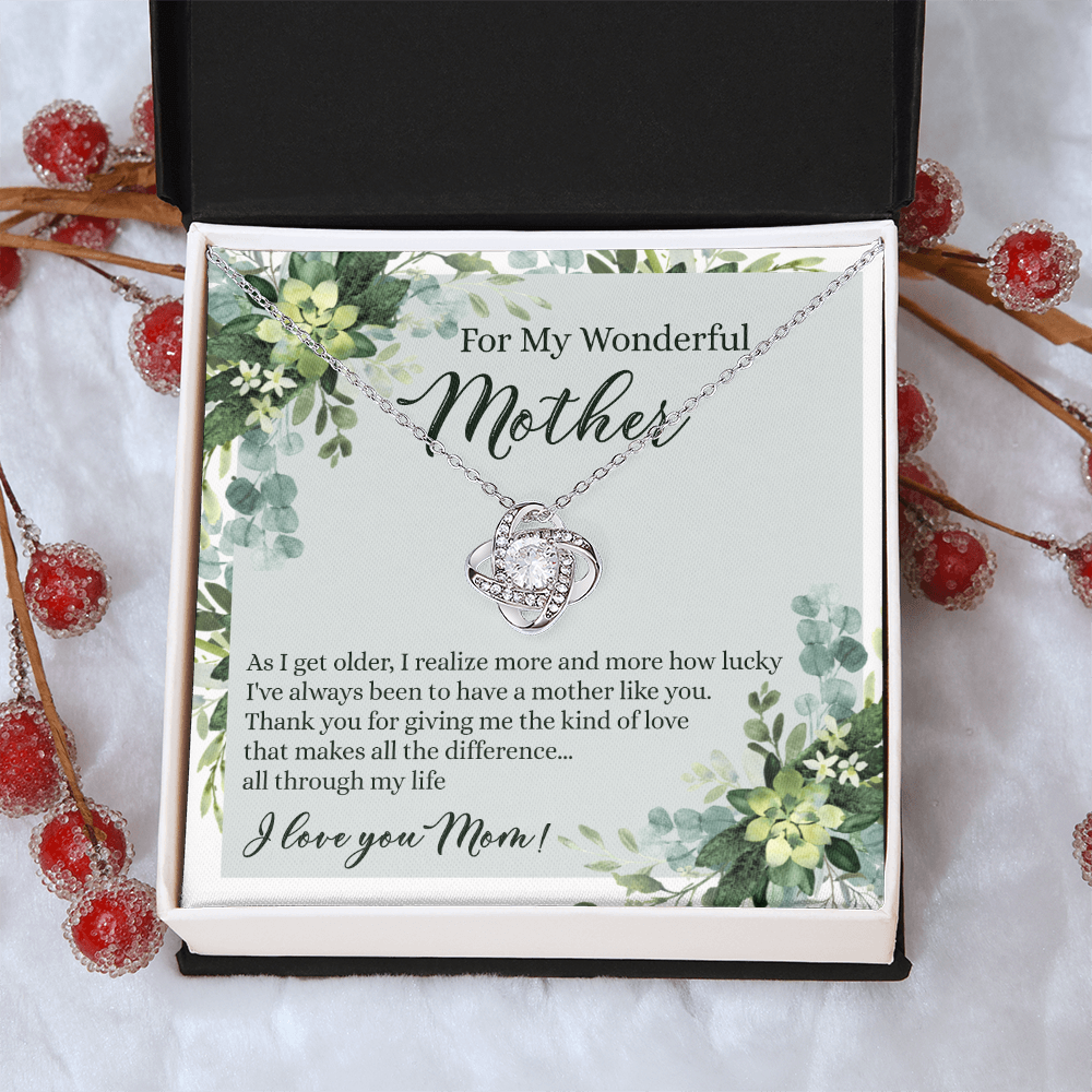 To My Wonderful Mother Love Knot Necklace With Message Card And Gift Box for Mom, Birthday Gift Necklace From Daughter, Mothers Day Necklace Gift for Mom, Thank You Gift Necklace Gift For Women