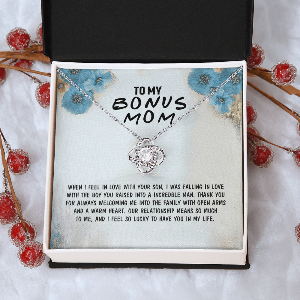 To My Bonus Mom Necklace From Bonus Son, Bonus Mom Gift Necklace, Mother And Son Necklace Gift For Her, Bonus Mother Necklace On Mothers Day, Birthday Gift Anniversary, Bonus Mom Love Knot Necklace