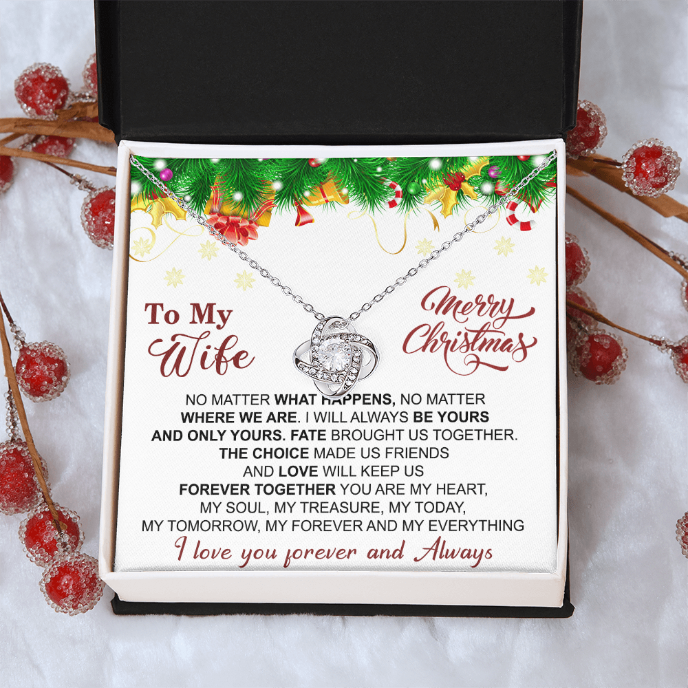 Gift Christmas Necklace For Wife, To My Wife Necklace From Husband, Love Knot Jewelry Gift For Wife, Husband To Wife Love Knot Pendant For Wife Jewelry Gift For Women Merry Christmas Necklace