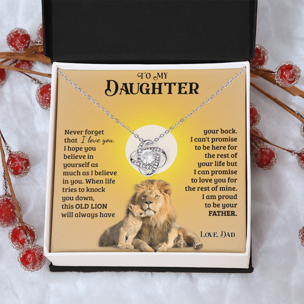 Daughter Gifts From Dad, To My Daughter Lion Dad And Daughter Necklace, Love Knot Necklace Birthday Gift for Daughter From Dad, Christmas Graduation Gift Jewelry Gift For Girls Little Girl Necklace