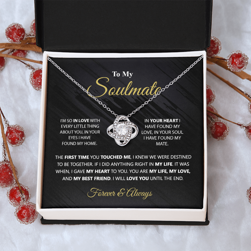 To My Soulmate Gift Necklace From Husband, Boyfriend, Valentines Gift Necklace For To My Wife Love Knot Necklace for Her Romantic Soulmate Gift Necklace, Girlfriend Gifts Necklace Message Card