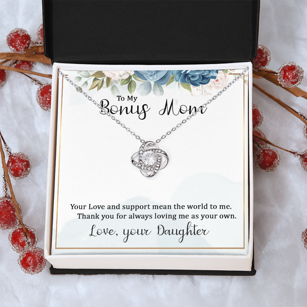 Bonus Mom Gift Necklace, Bonus Mom And Bonus Daughter Love Knot Necklace, To My Bonus Mom Necklace From Daughter, Thank You For Always Mom Necklace Gift On Mother's Day, Birthday Gift Anniversary