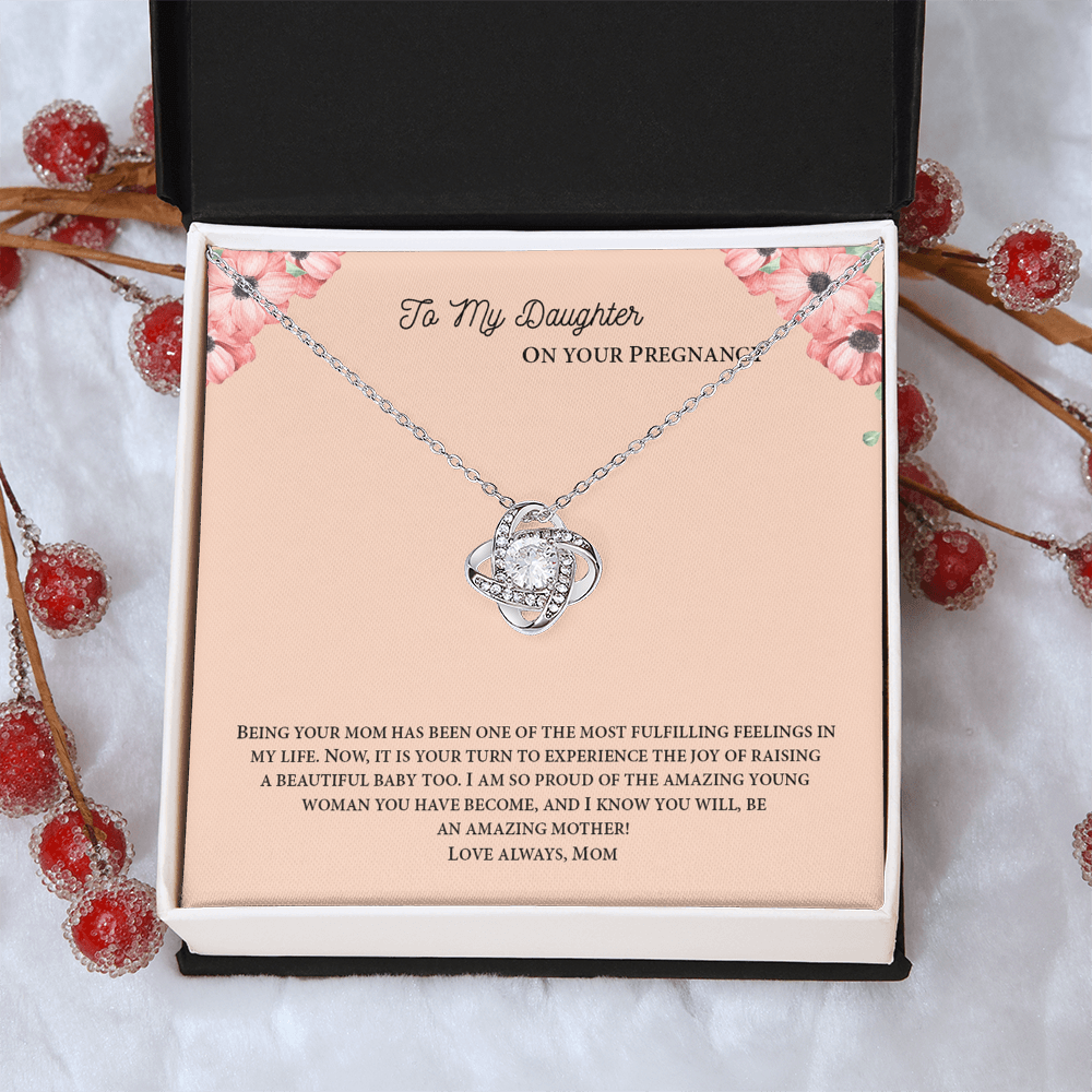 To My Daughter On Your Pregnancy Love Knot Necklace From Mom, Pregnancy Daughter Gift Necklace, Mother To Daughter Pendant Gift From Mom, Little Girl Necklace Love Knot Jewelry Gift For Girls