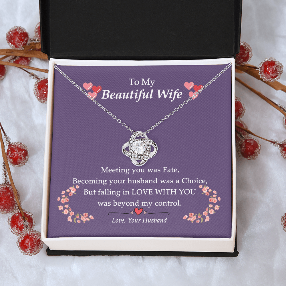 To My Beautiful Wife Necklace From Husband Love With You Pendant Gift For Wife, Wife Gift Necklace, Husband To Wife Gift Love Knot Pendant Gift From Men Jewelry Gift For Women Soulmate Gift Necklace