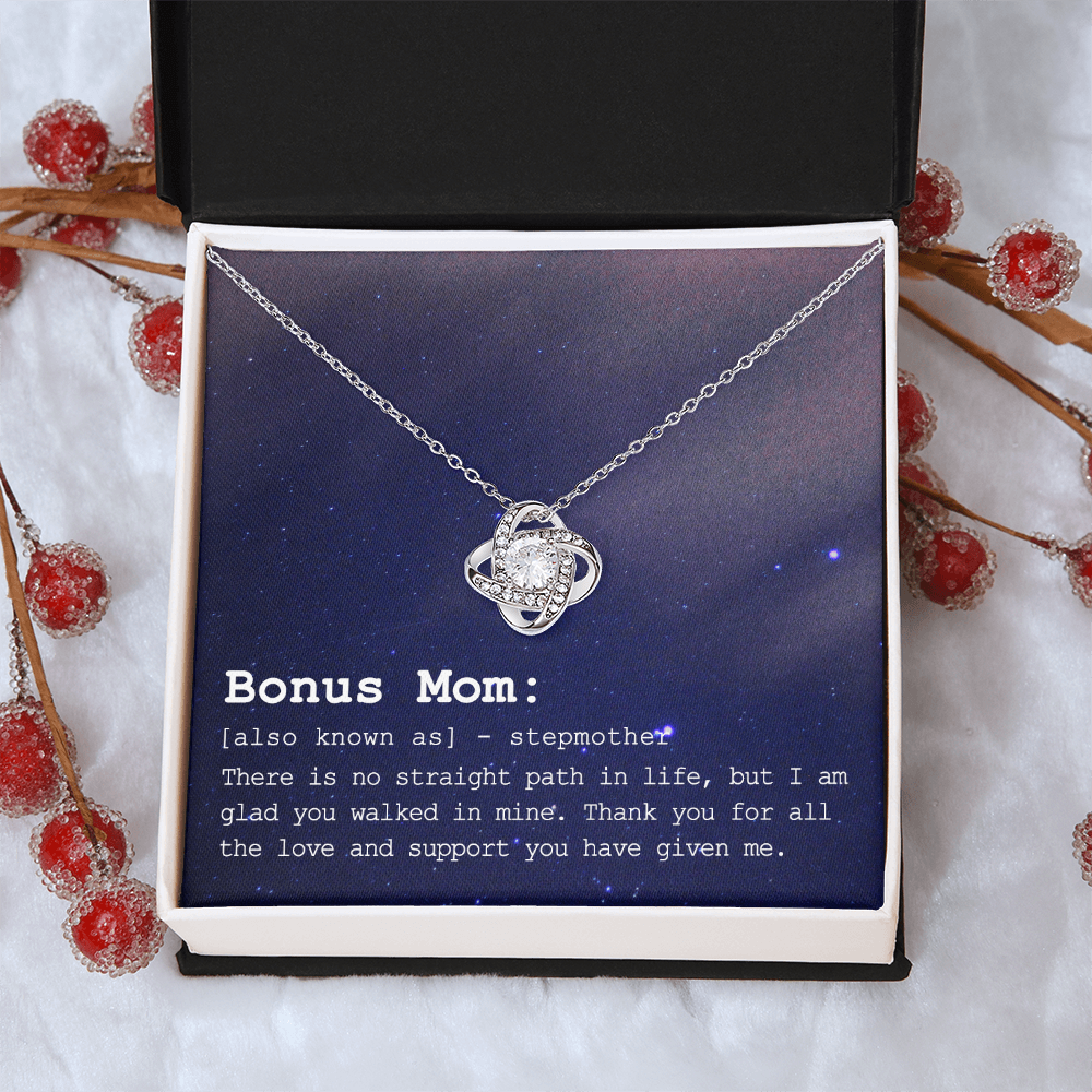 To My Bonus Mom Necklace From Bonus Daughter, Bonus Mom Gift Necklace, Jewelry For Mom, Stepmother Gift Necklace, Love Knot Pendant For Women, Thank You For Mom Card Gift Bonus Mom On Mothers Day