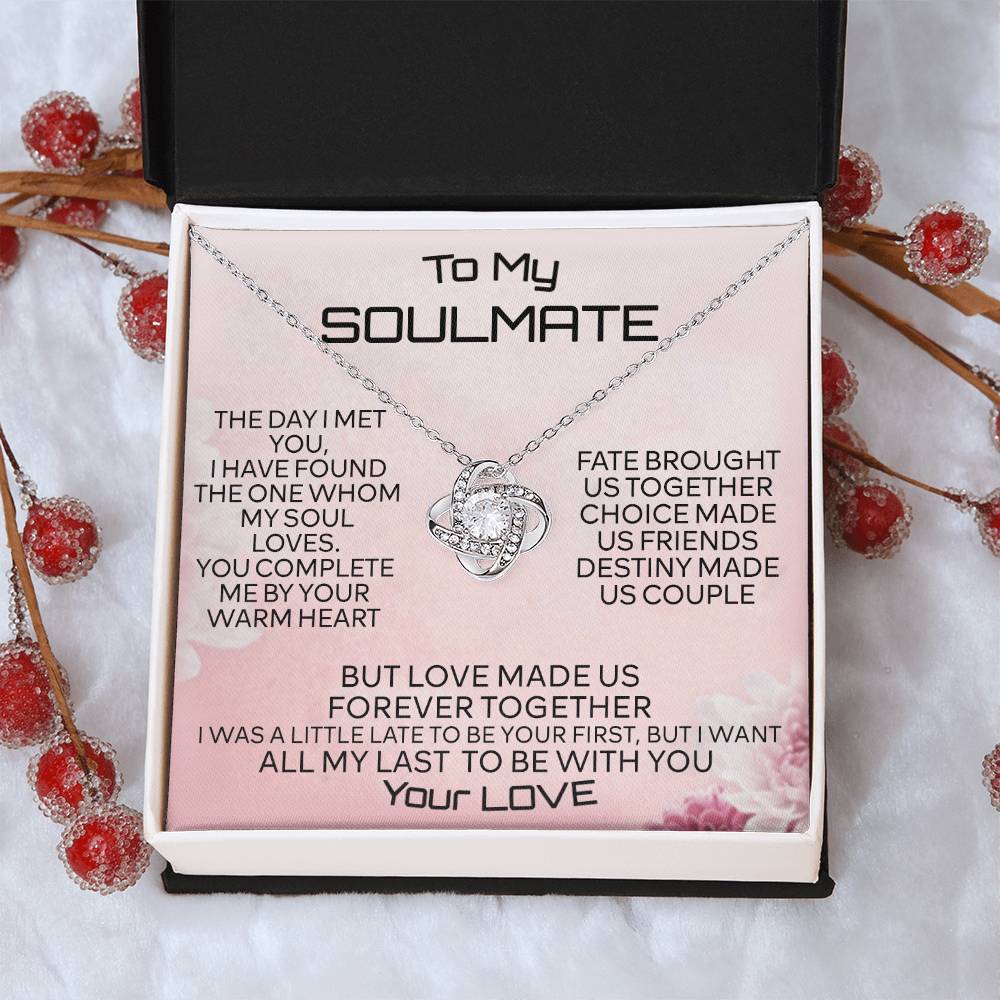 To My Soulmate Love Knot Necklace From Your Love, Husband To Wife, Girlfriend, Soulmate Gift Love Knot Pendant On Valentines Day Christmas for Her Romantic My Soul Loves Jewelry Gift For Women