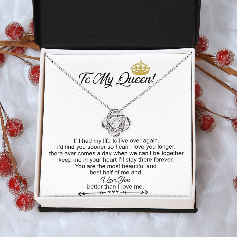 To My Crowned Queen Love Knot Necklace Gift, Birthday Valentine Day Necklace From Boyfriend, Husband, Girlfriend Gift Necklace - Jewelry Gift For Girls, Love Knot Pendant Gift For Girlfriend Soulmate