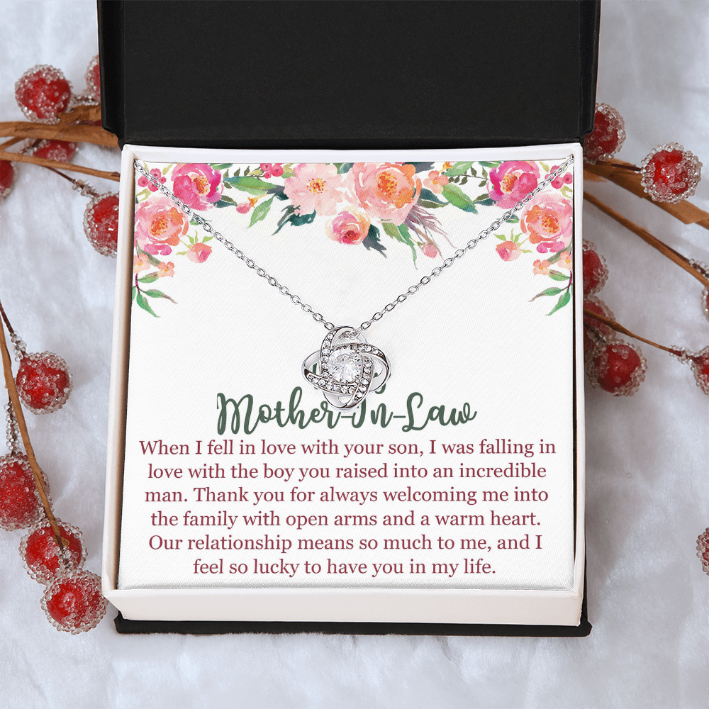 To My Mom In Law Necklace Pendant Gift From Son, Happy Mother's Day Love Knot Pendant For Mom On Birthday, Anniversary Necklace Gift Love With Your Son, Mother In Law Gift Necklace To Son In Law