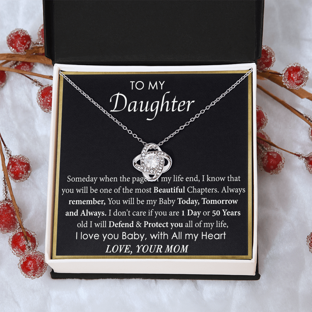 To My Daughter Love Knot Necklace From Mom, Mother Daughter Gift Necklace, To Daughter Pendant Gift From Mom, Little Girl Necklace Pendant I Love You Baby Love Knot Jewelry Gift For Girls