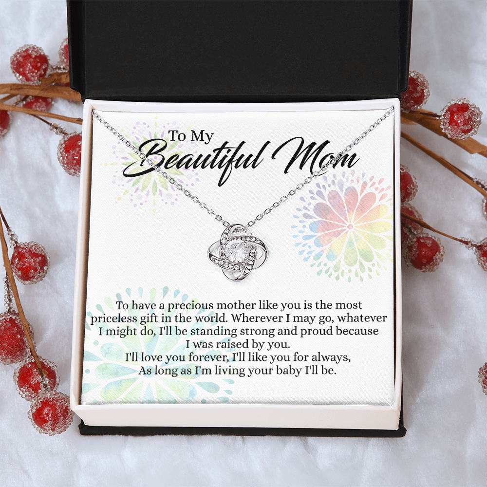 Beautiful Mom Gift Necklace, To My Beautiful Mom Love Knot Necklace From Daughter, Necklace Gift For Mom Mother's Day Necklace Gift For Mom Birthday Gift For Mom Anniversary Jewlry Gift For Women