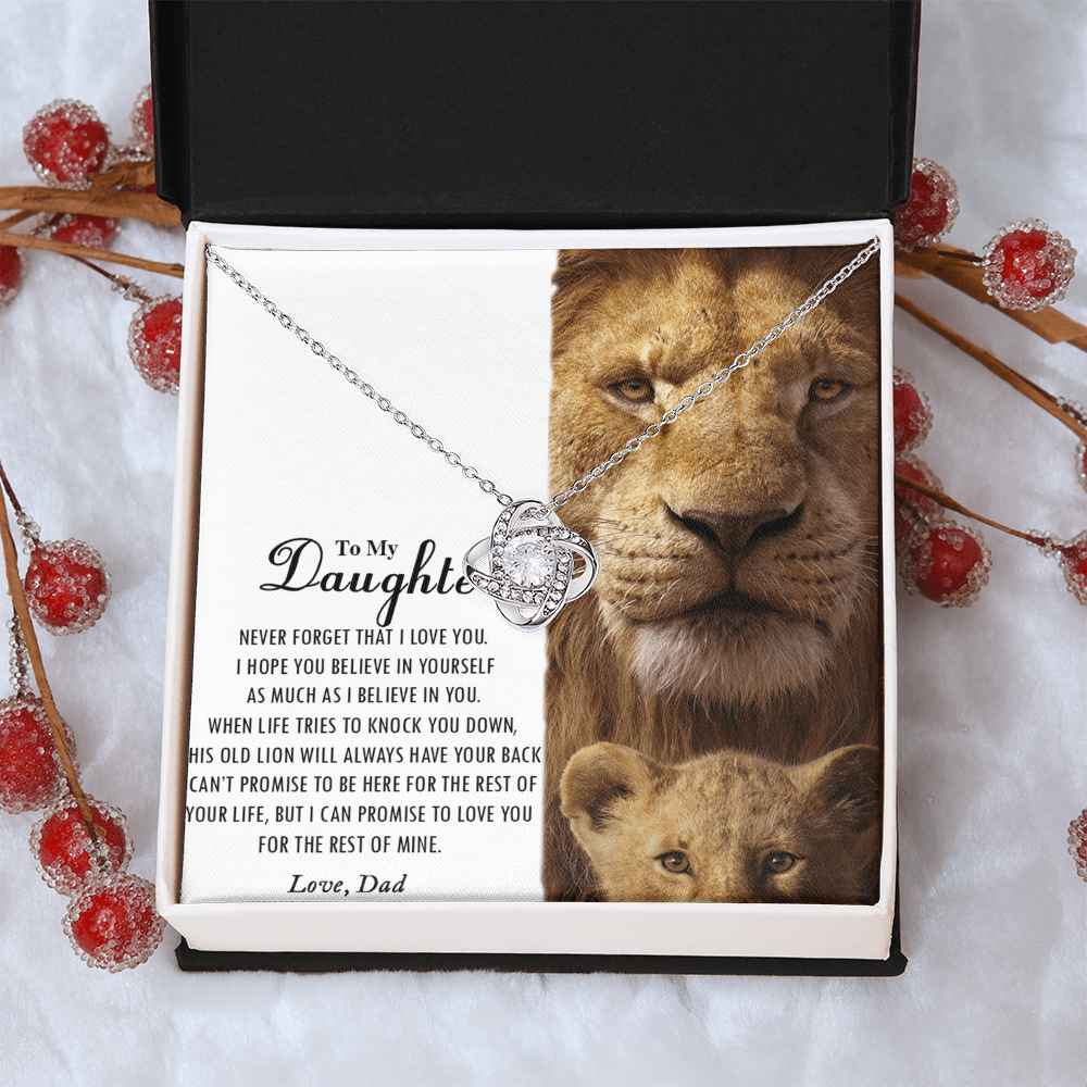 Love Knot Gifts to My Daughter This Old Lion Will Always Have Your Back Necklace For To My Daughter Necklace From Dad - Father And Daughter Gifts Jewelry Gift For Girls, Little Girl Necklace
