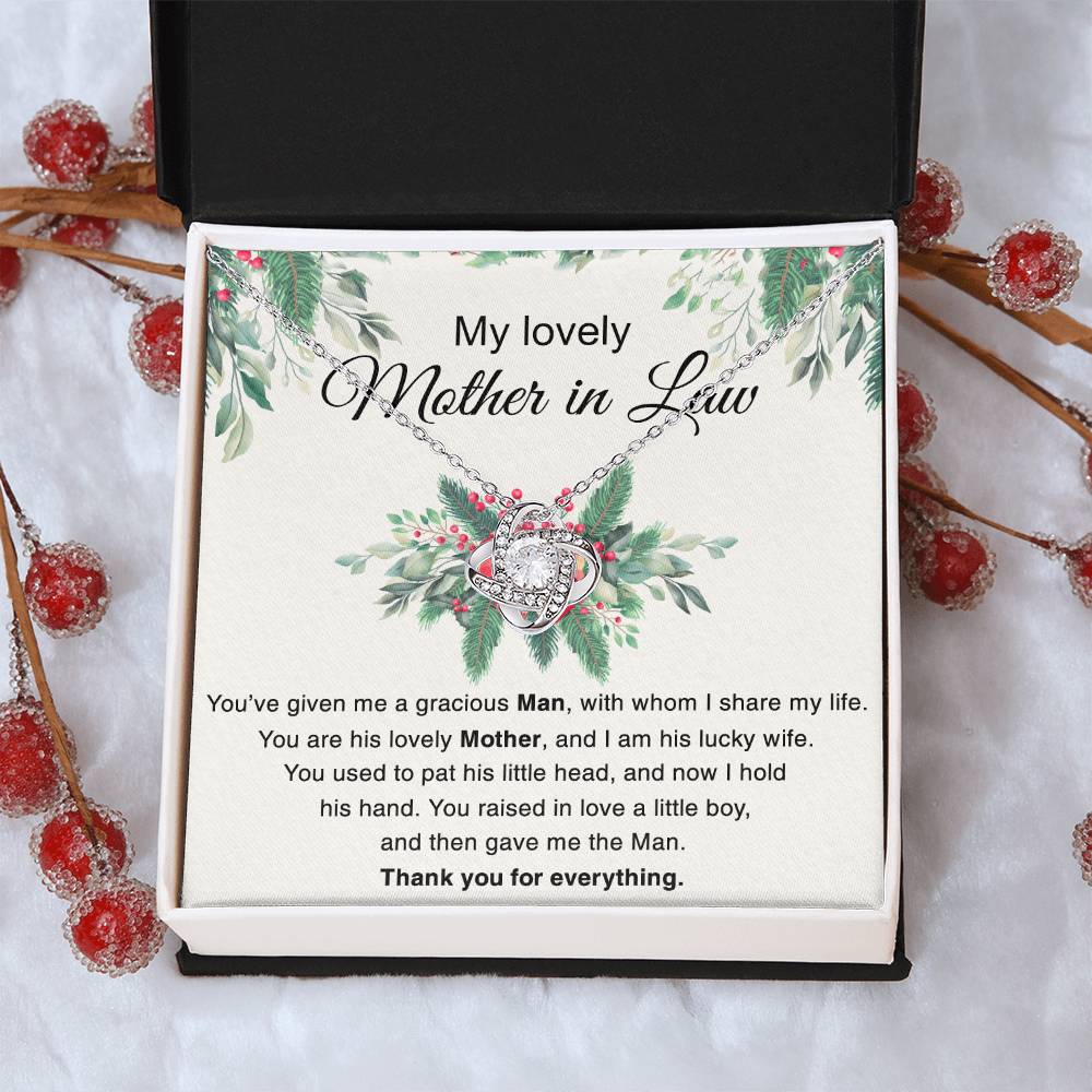 Mother in Law Gift Necklace, To My Lovely Mother In Law Love Knot Necklace From Daughter In Law Thank you For Mom Necklace Jewelry Gift For Women Bonus Mom Gift Necklace, Lovely Mother Gift Necklace